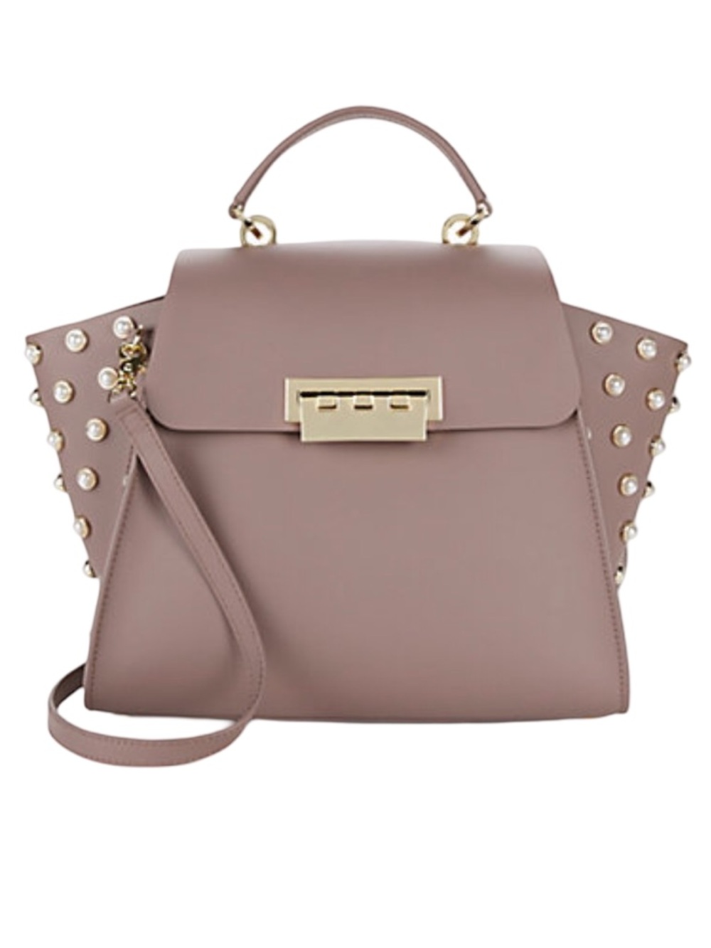 Zac Posen Mauve Pearl-Studded Crossbody Bag